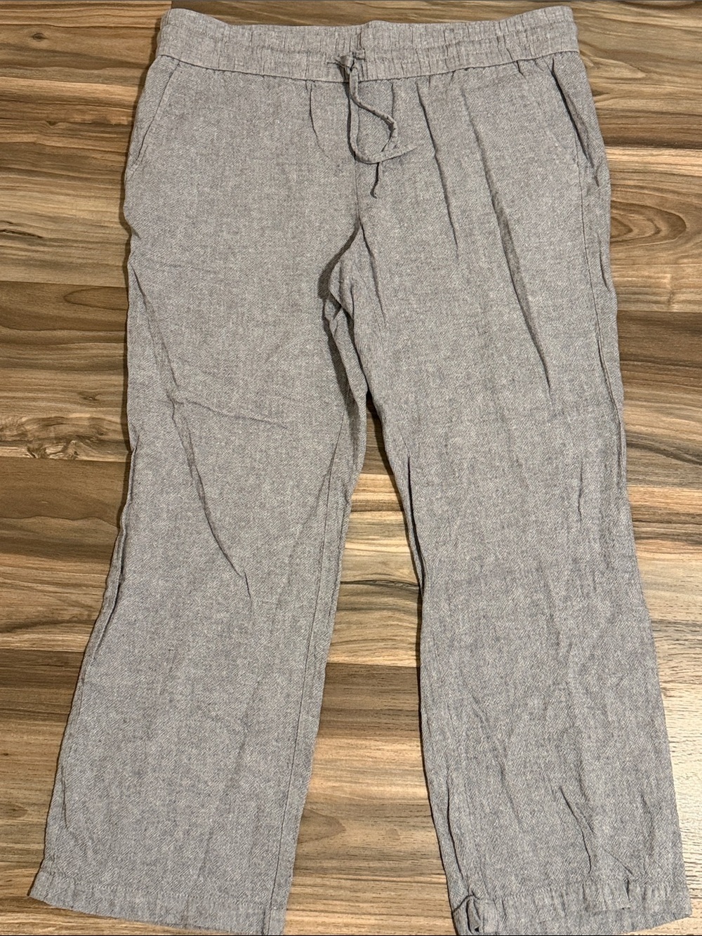 Ann Taylor Women’s Wide Leg Drawstring Linen Blend Pants Sz L Gray Elastic Waist